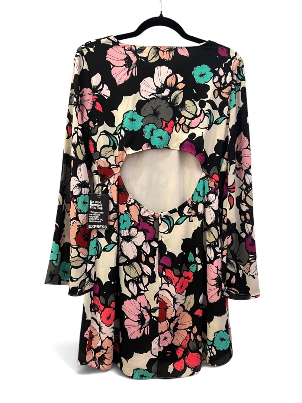 NWT Express Bold Floral Long-Sleeve Top with Cutout Open Back Size 8